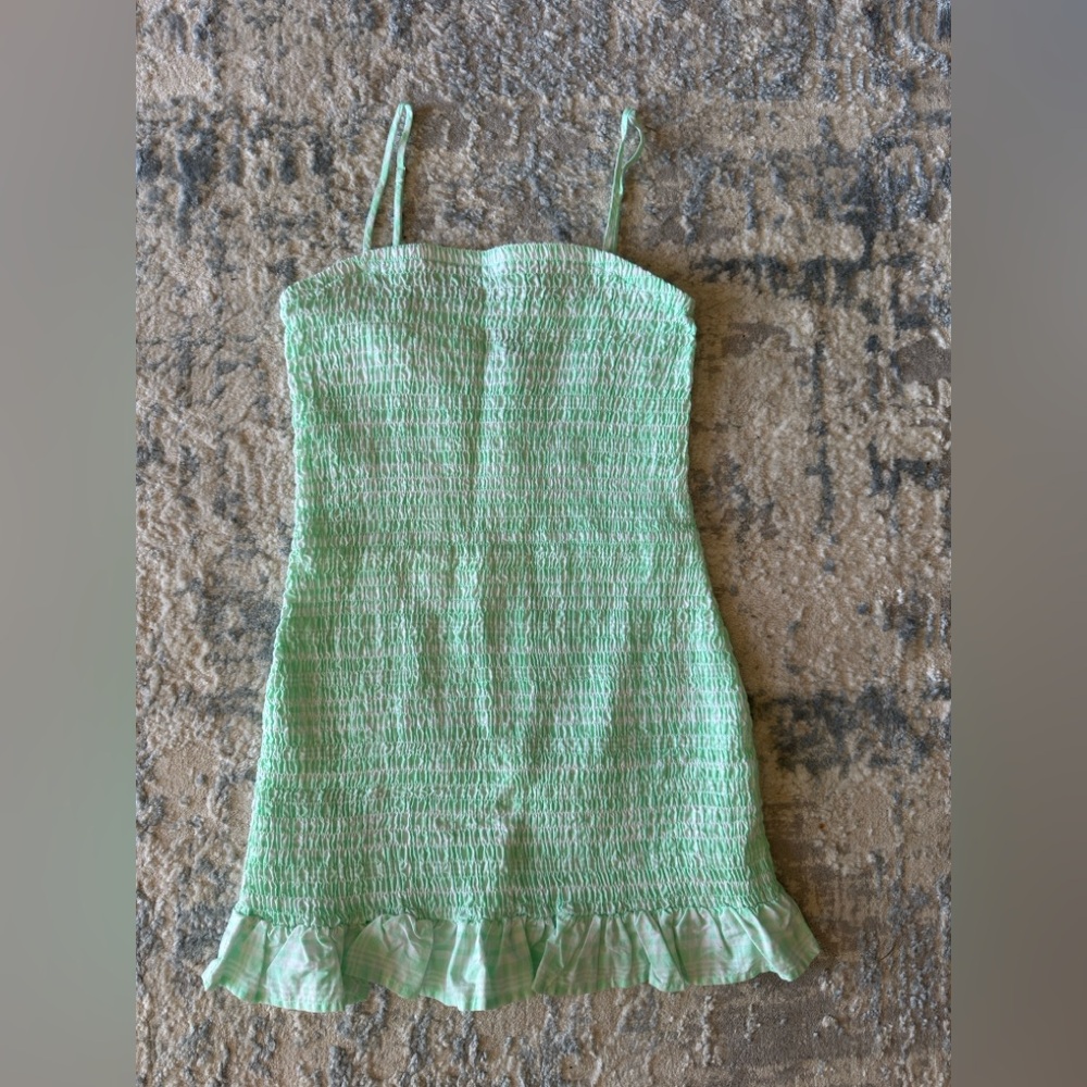 Light Green Smocked Mini Dress with Ruffle Hem